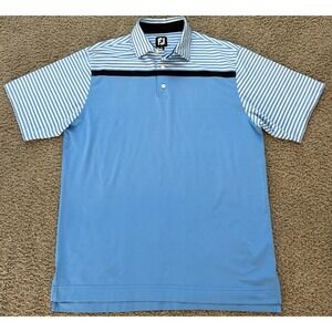 FootJoy Mens Golf Polo Short Sleeve Size Large Blue White Stripe Performance